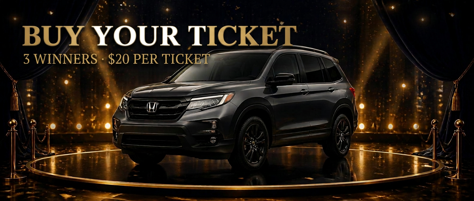Buy your ticket — 3 winners, $20 per ticket. Honda Passport SUV grand prize